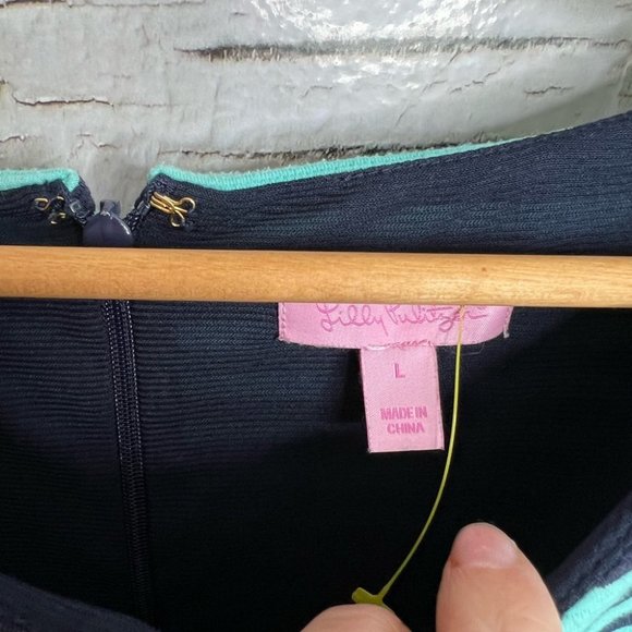 Lilly Pulitzer Briella Dress Aqua Navy Stripe size large - Picture 8 of 9